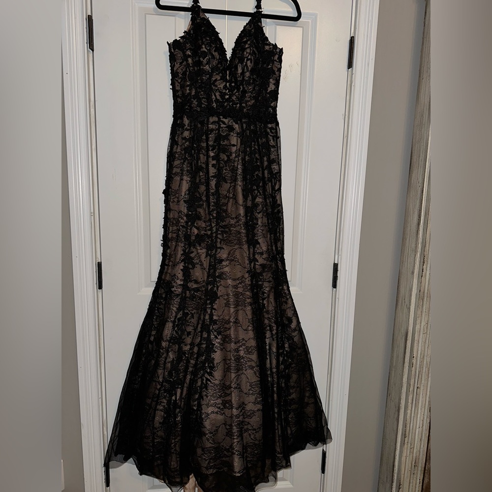 Sherri Hill Black lace and beaded gown. Worn once.
